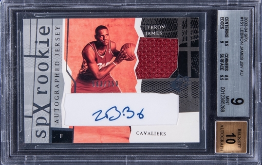 2003-04 SPX Rookie Autographed Jersey #151 LeBron James Signed Patch Rookie Card (#583/750) - BGS MINT 9/BGS 10